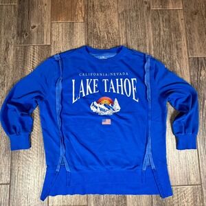 Lake Tahoe California Nevada Blue Crewneck Sweatshirt L/XL Goodie‎ Two Sleeves